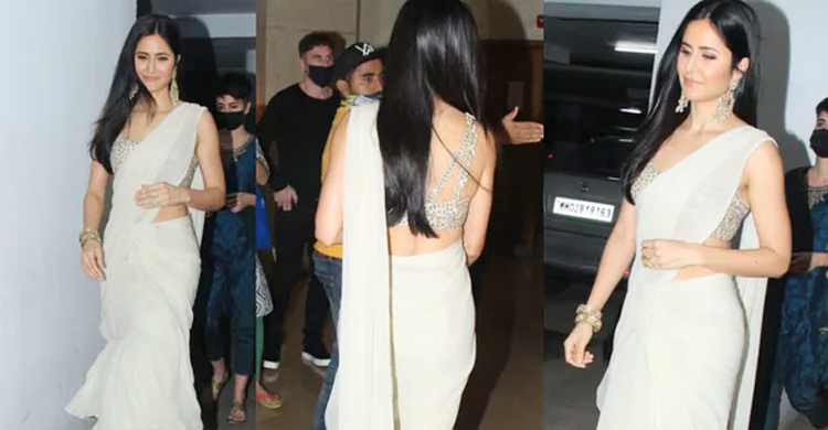 সাদা শাড়িতে ভিকির বাড়িতে ক্যাটরিনা