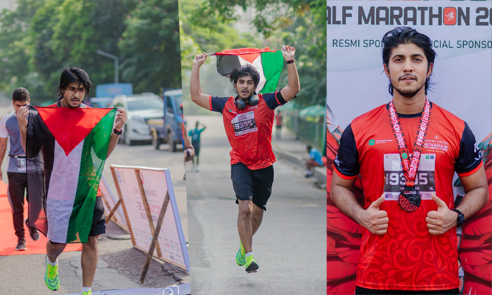 ফিলিস্তিনের পতাকা হাতে ২১ কিমি ম্যারাথন জয় তৌসিফ মাহবুবের
