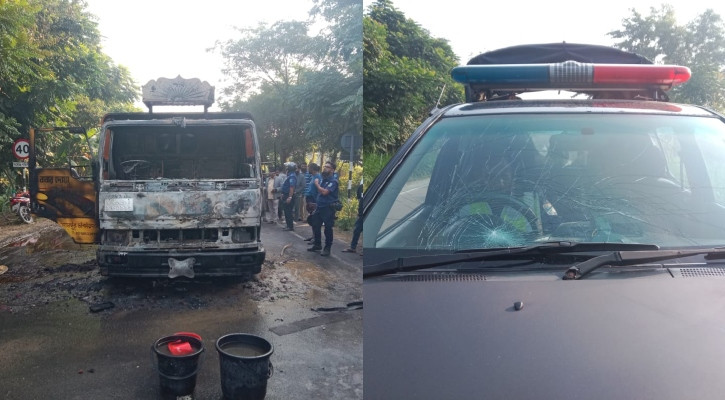 পদ্মা সেতুর এক্সপ্রেসওয়েতে ট্রাকে আগুন, পুলিশের গাড়িতে ককটেল: আটক ৩