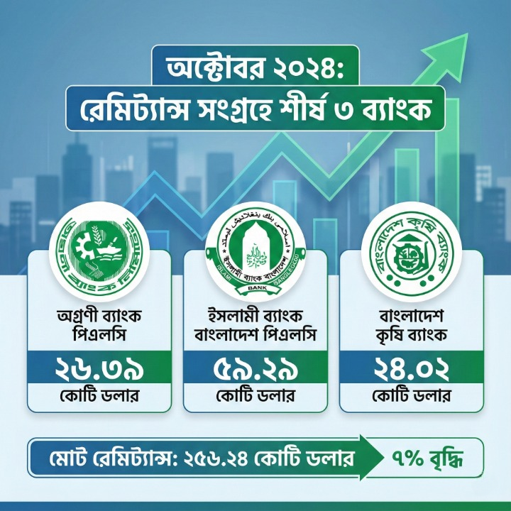 তিন ব্যাংকের দখলে রেমিট্যান্সের ৪৩%