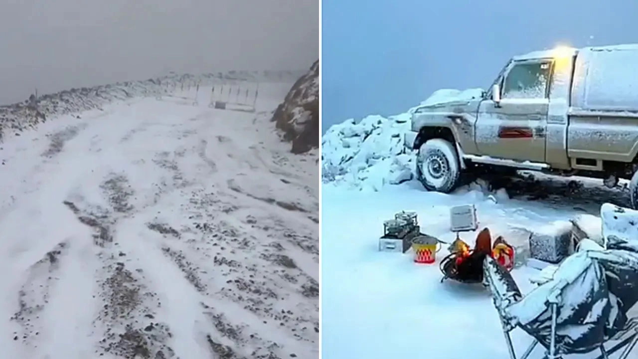 সৌদিতে বিরল তুষারপাত