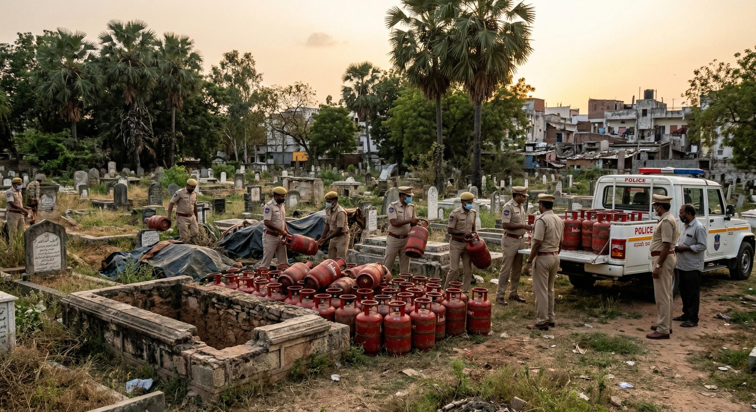 কবরস্থান থেকে উদ্ধার হলো ৪১৪ গ্যাস সিলিন্ডার, আটক ১০