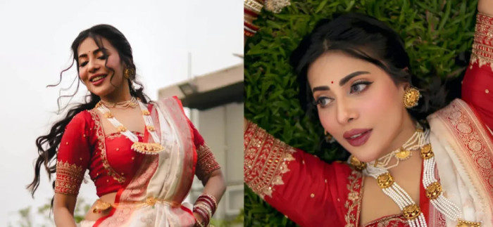 শারদীয় সাজে ভক্তদের চমকে দিলেন অভিনেত্রী সেমন্তী
